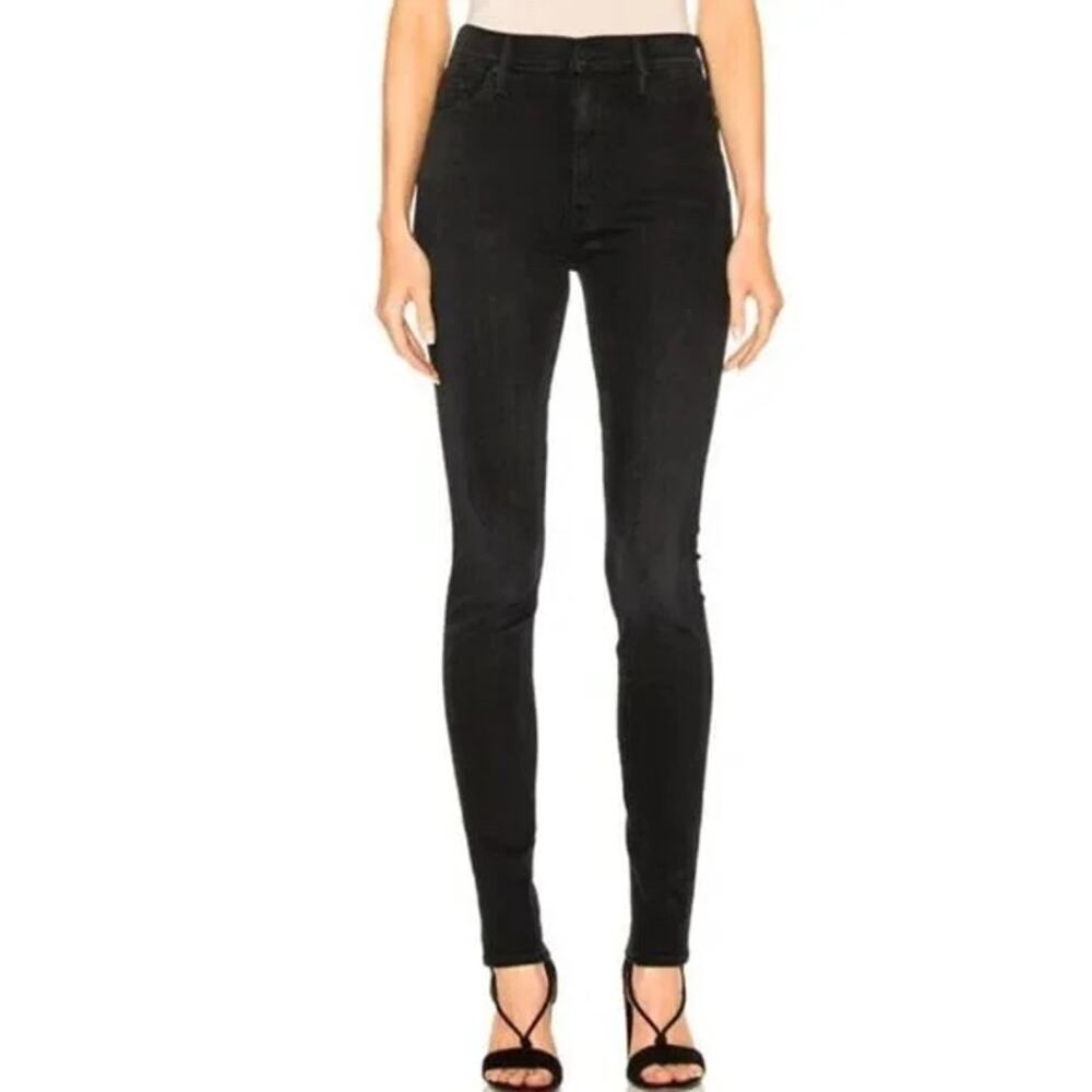 MOTHER The Super Swooner Blackbird Skinny Jeans High Rise Black Denim 25